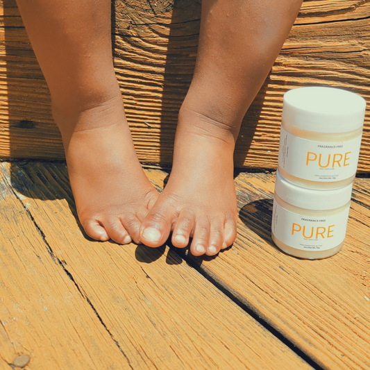 Fragrance-free baby body butter in white jar made with cupuaçu for dry sensitive skin

